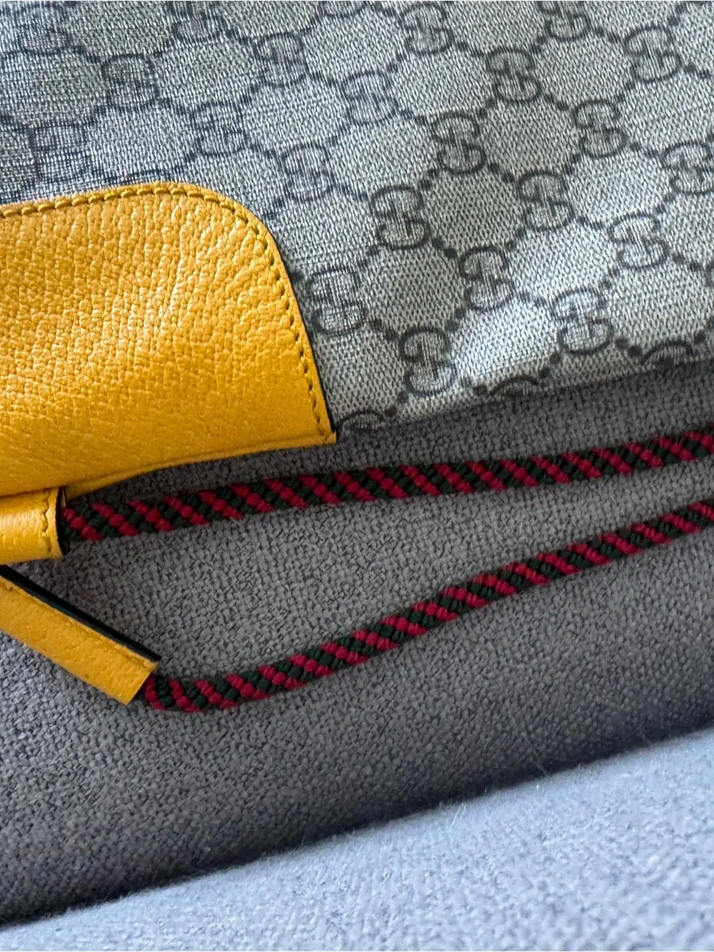 Gucci Beige GG Canvas Backpack with Yellow Corners and Brown Trim